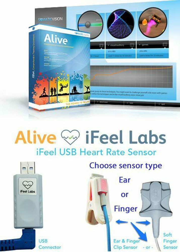 iFeel USB HRV Sensor with Alive Software for Personal and Student Biofeedback